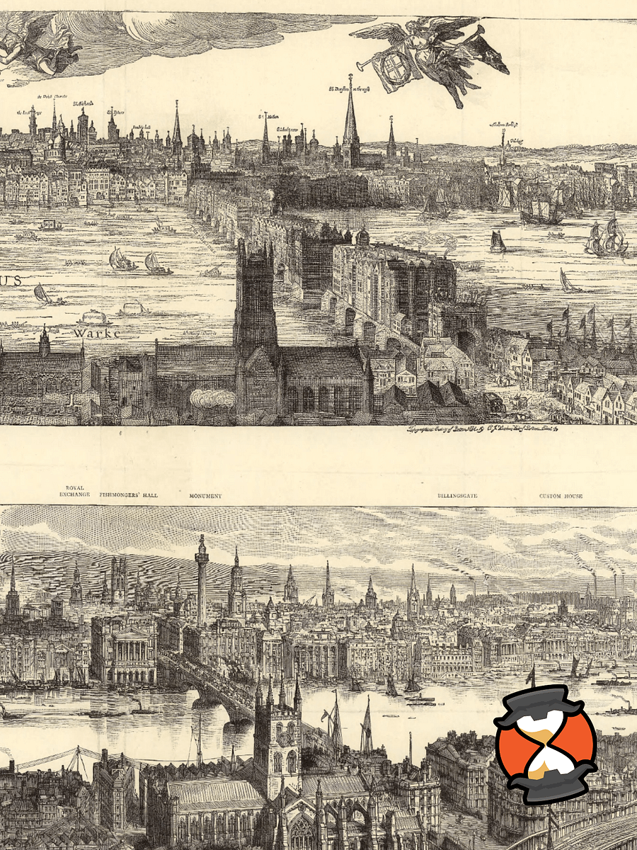 London Cityscape Canvas Print – Hand-Drawn Panorama from 1616 & 1890 product image (3)