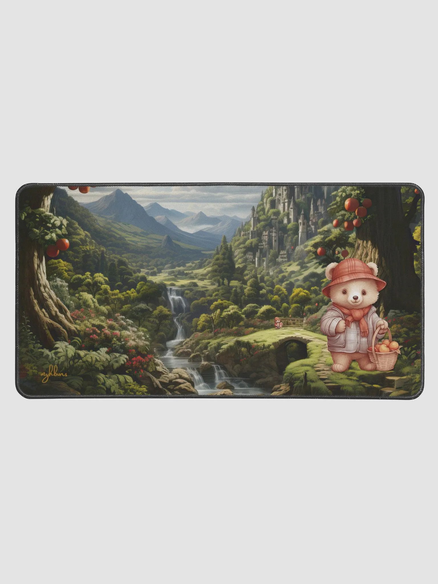 The Enchanted Orchard: A Bear's Harvest Neoprene Desk Mat | Bring Magic to Your Workspace product image (1)