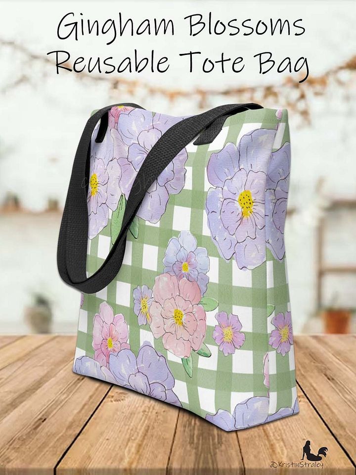 Gingham Blossoms - Lg Lavender Flowers on Green Gingham product image (1)
