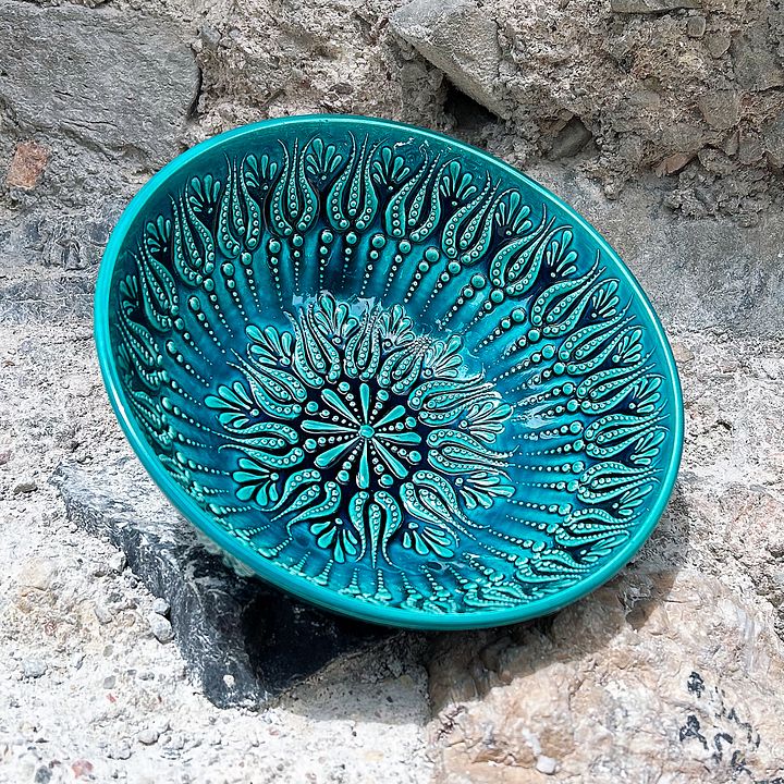 Ceramic turquoise bowl (20 cm) — handmade pottery, handmade ceramic, home decor, handmade gift, Turkish ceramic product image (1)