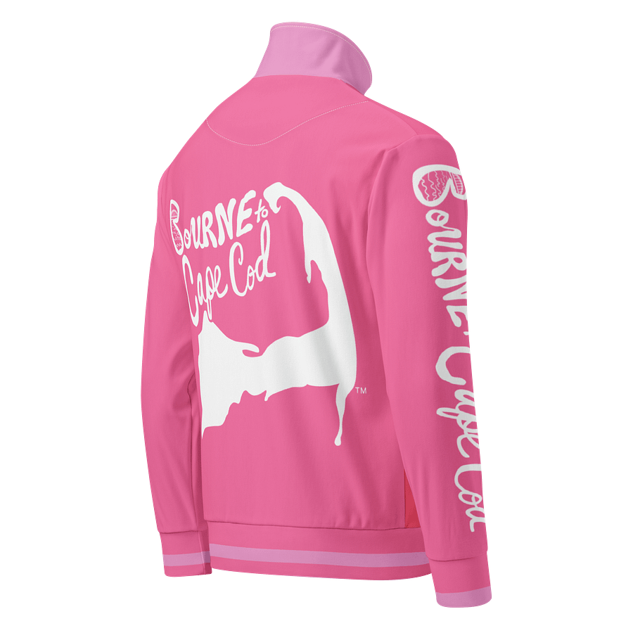 All-Over Print Recycled Track Jacket | Coastal Chill Meets Street Thrill | BOURNE to Cape Cod™ + BRN.2C.C.™ | White Logos on Pink Stripes product image (2)