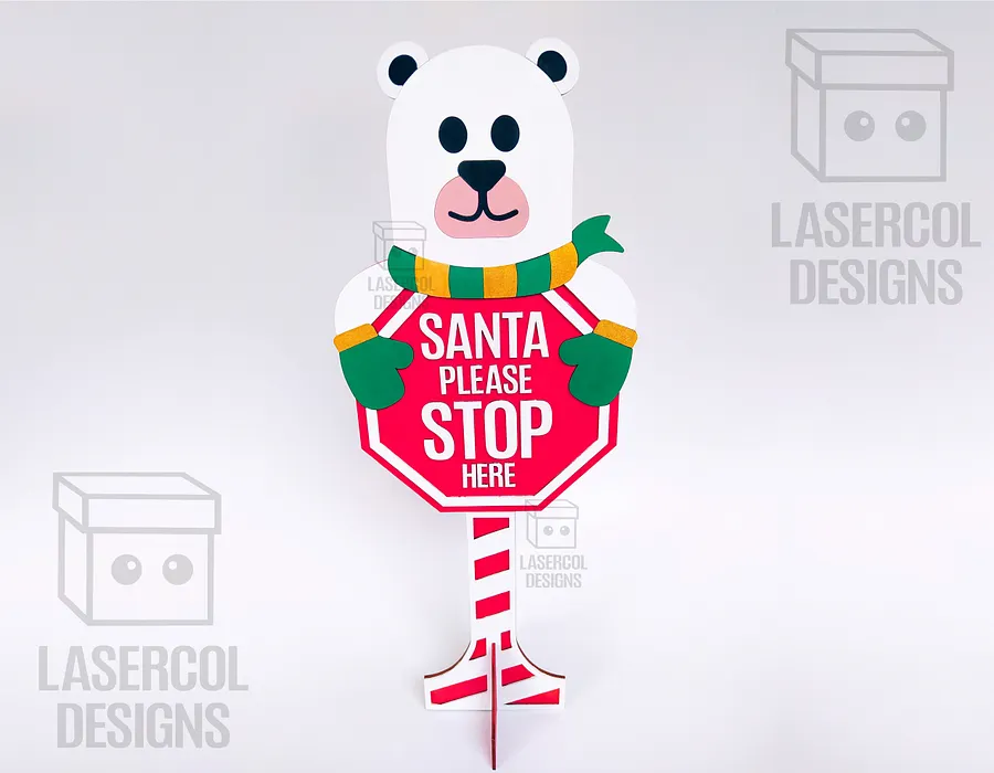 Santa Please Stop Here Sign (Bear) - Laser Cut Files product image (5)