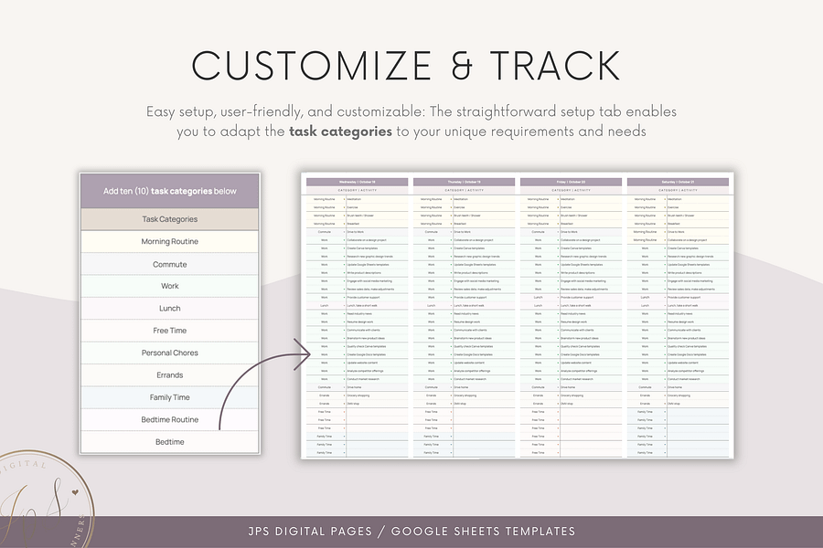 Time Blocking Planner Spreadsheet | Google Sheets Template | 24 Hour Weekly Schedule | Time Blocking Digital Planner | Monthly Task Calendar product image (4)