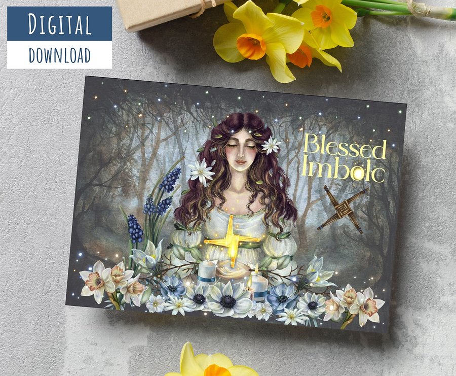 Printable Blessed Imbolc Card #2, Blank Inside, Goddess Brigid card product image (3)