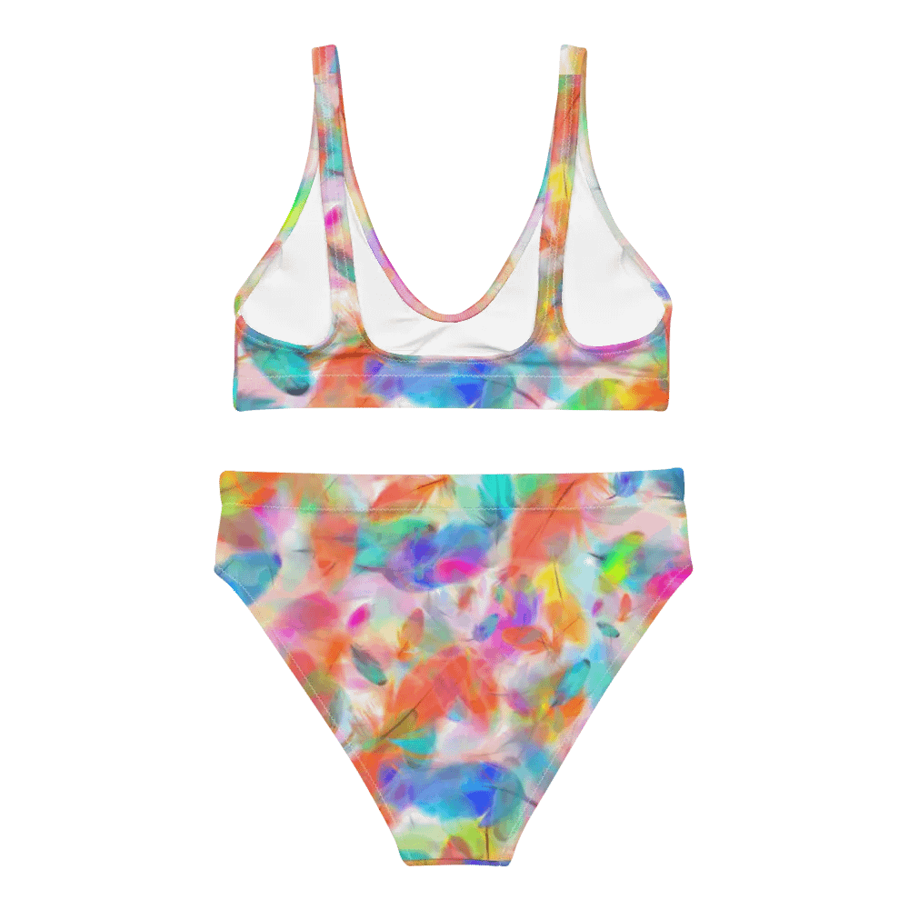 Colorful Feather Pattern Design High Waisted Bikini - v4 product image (1)