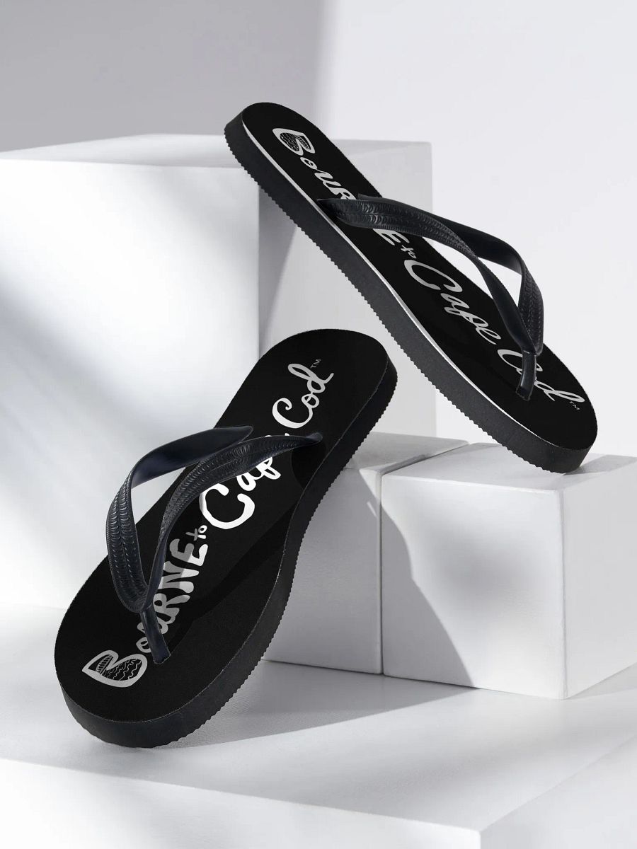 BOURNE to Flip Flop™ | Cape Cod Vibes for Your Soles | Horizontal Logo Sandals | White Logo on Black product image (2)