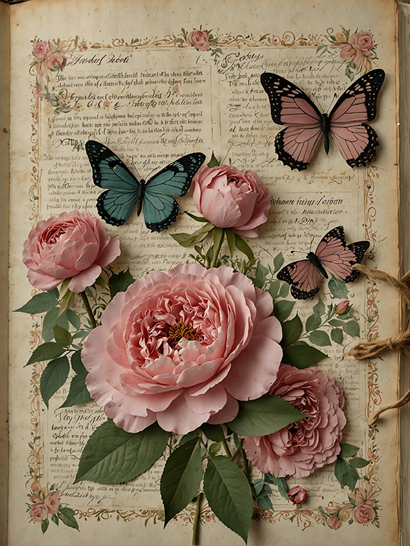 Set of 8 Antique Book Pages with Garden Roses No.R245 product image (5)