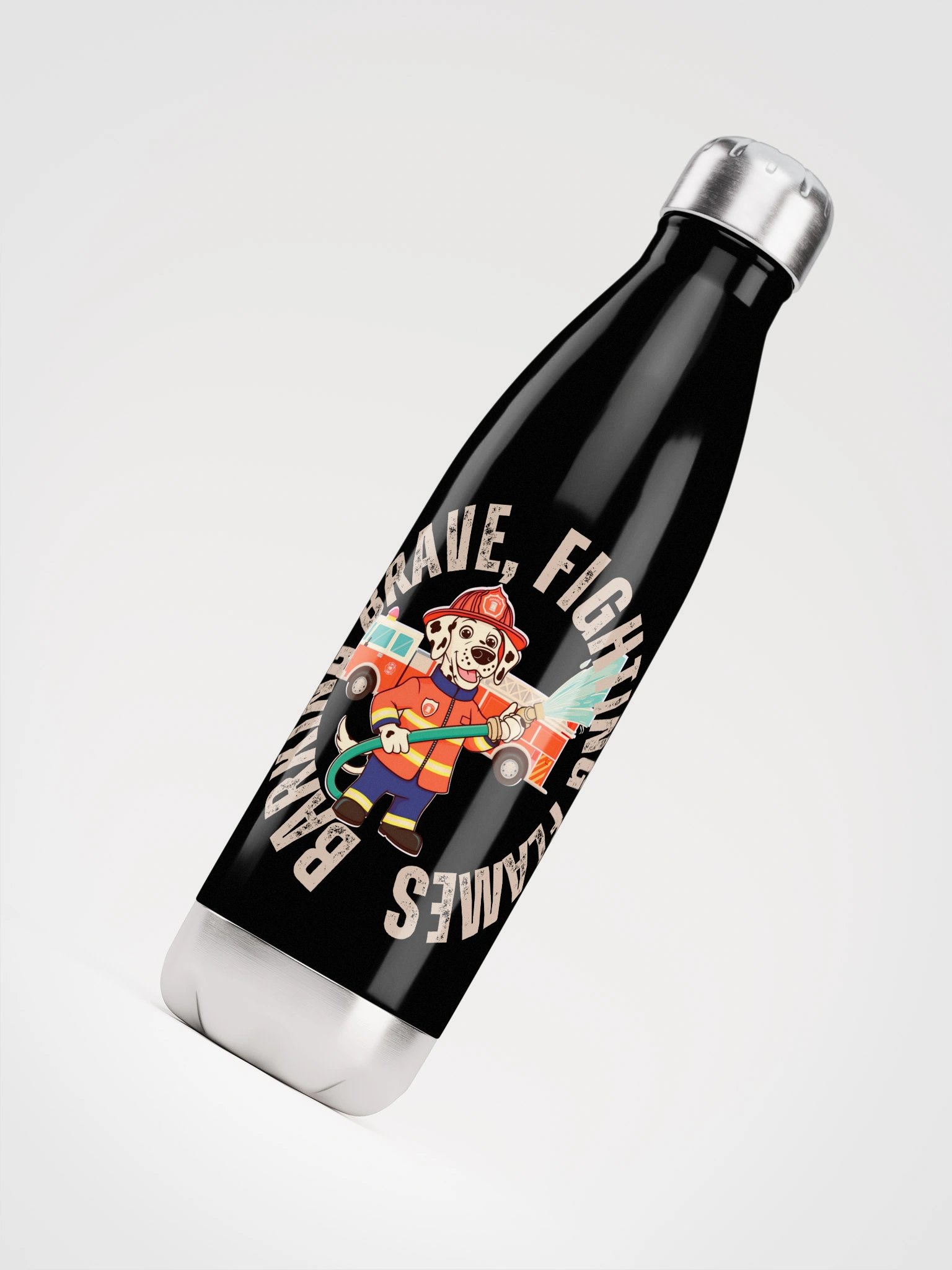 barking brave fighting flames water bottle product image (4)
