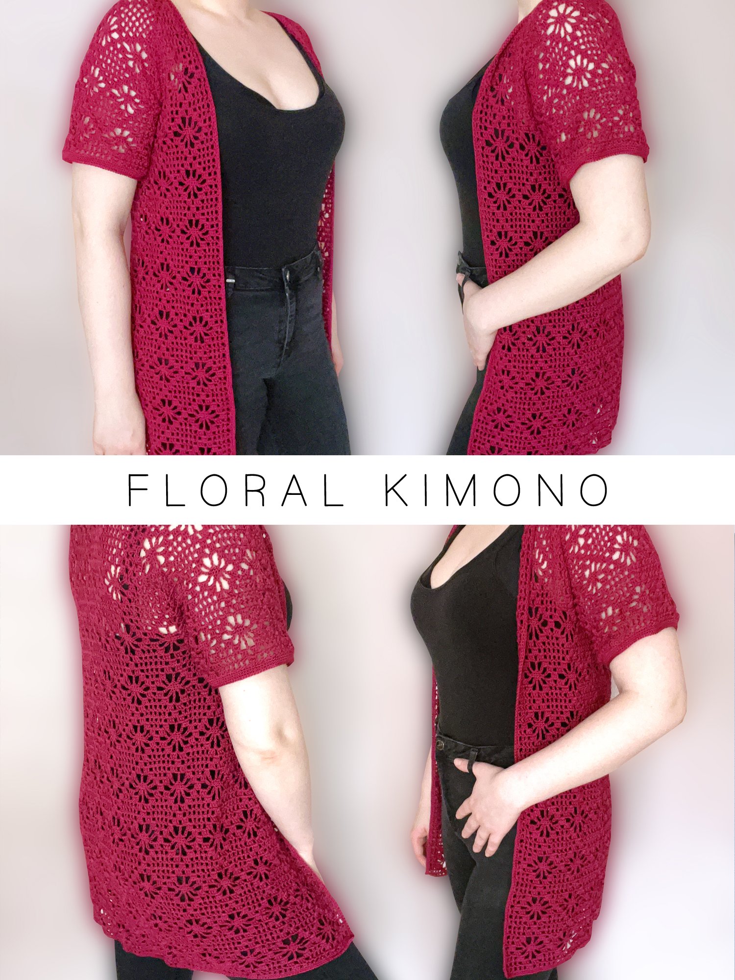 Crochet Pattern: Lacy Floral Diamond Kimono Cardigan, No Sew Pattern for size S/M/L product image (1)