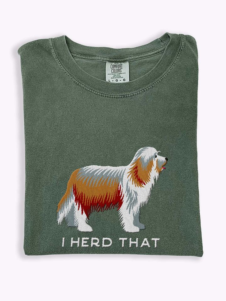 I Herd That T-Shirt(Embroidered) of a Bearded Collie(Tan) product image (1)