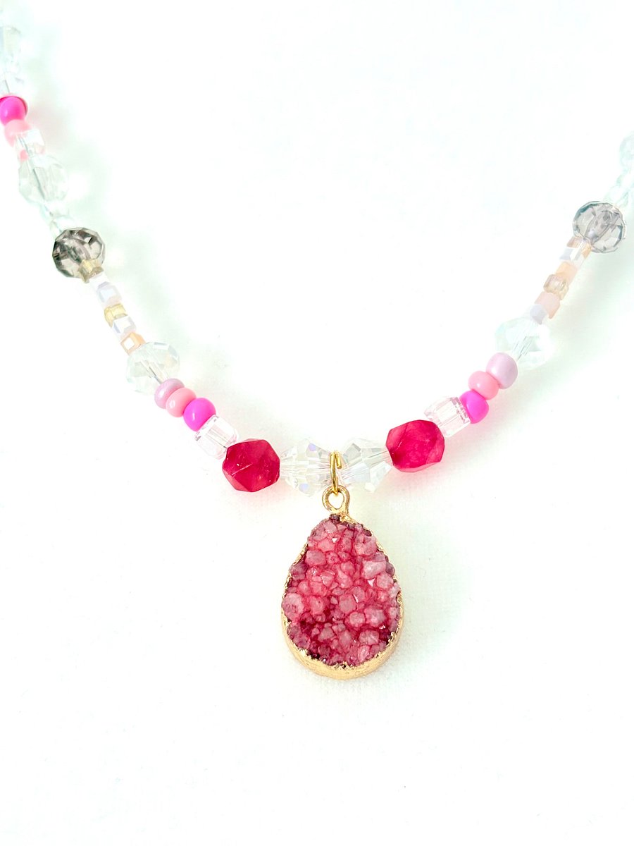Beach Rose Druzy Pendant Necklace | Handmade Glass Beaded Jewelry | Monique Faella Designs™ | MFD-00186 product image (5)