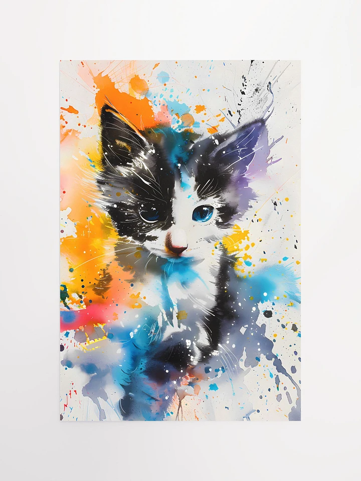 Whimsical Feline Charm: Playful Kitten in Vivid Watercolor Tones Matte Poster product image (2)