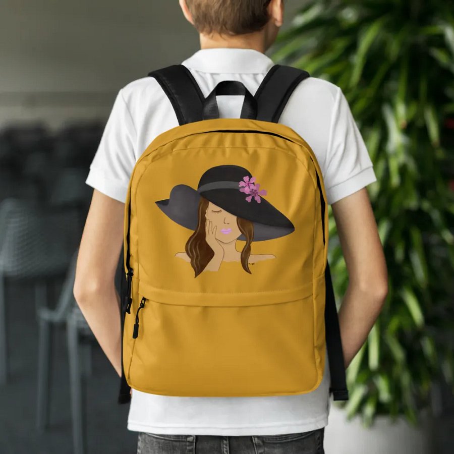 Girl with Hat Yellow-Brown Backpack product image (8)