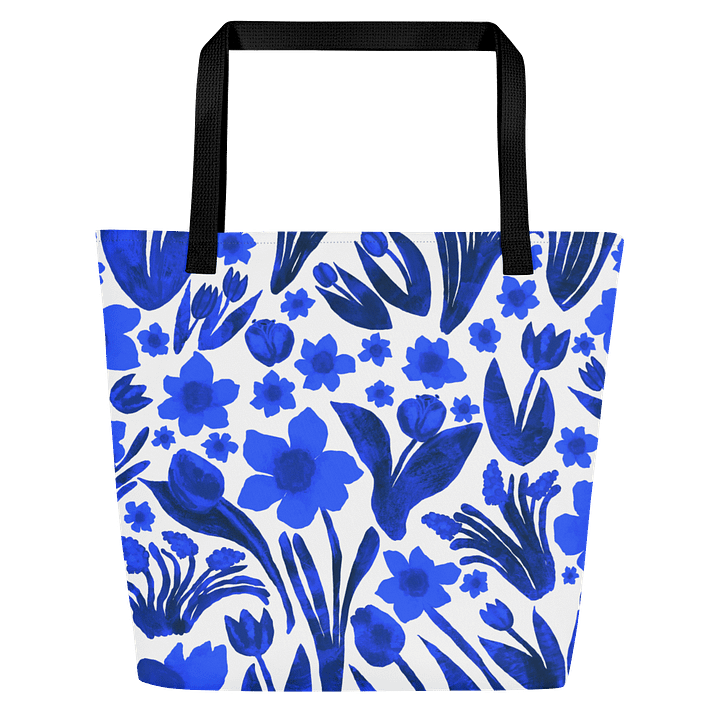 Spring Garden | Royal Blue Florals on White | Tote Bag by Monique Faella Designs™ product image (1)
