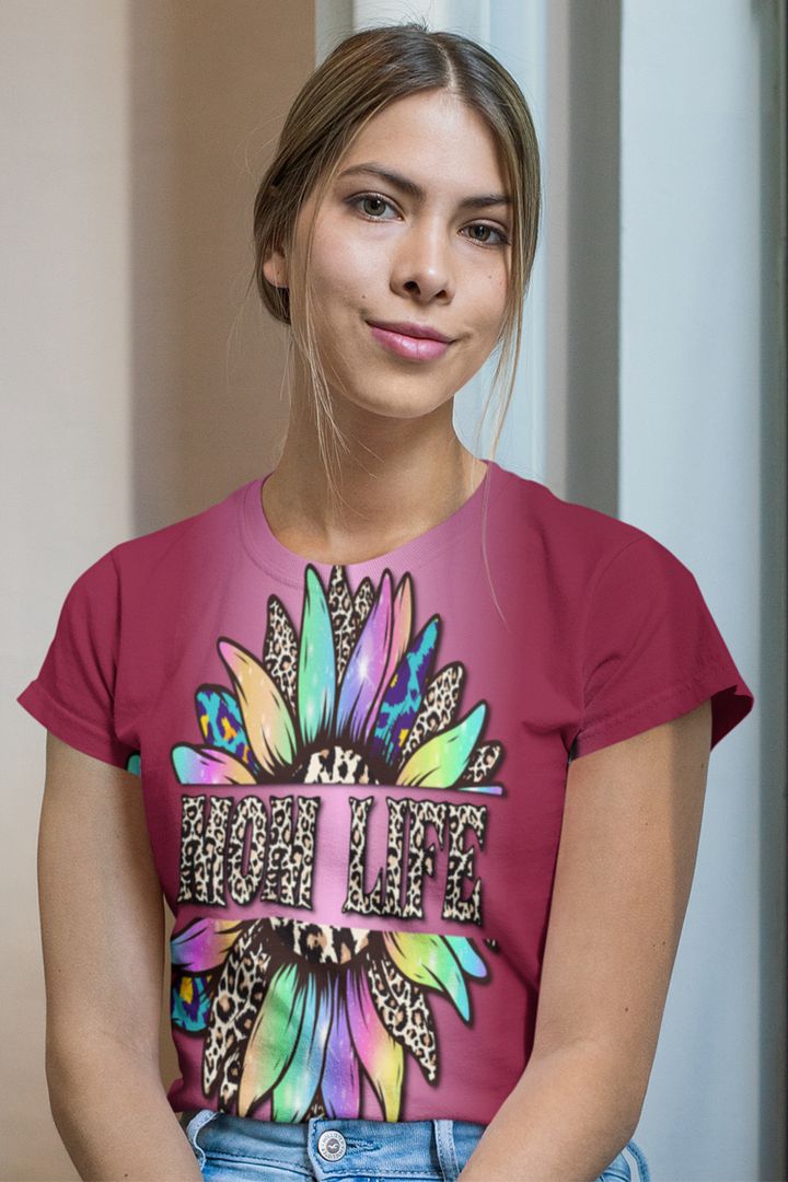 Leopard Rainbow Sunflower Mom Life All Over Print T-shirt product image (1)