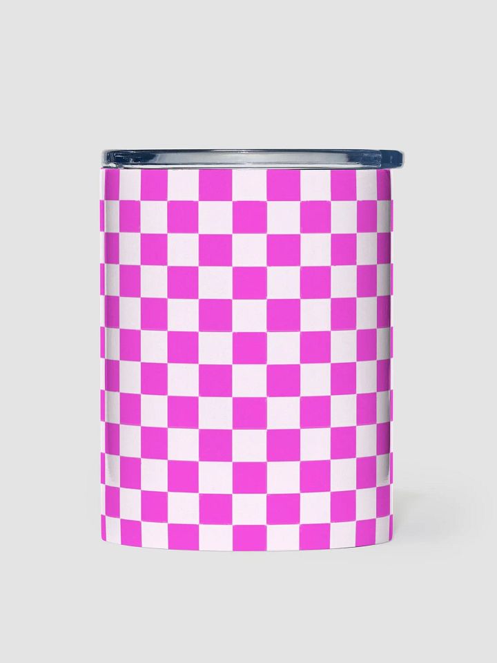 Checkered! Neon Pink and White Checkers 10 oz Stainless Steel Tumbler product image (1)