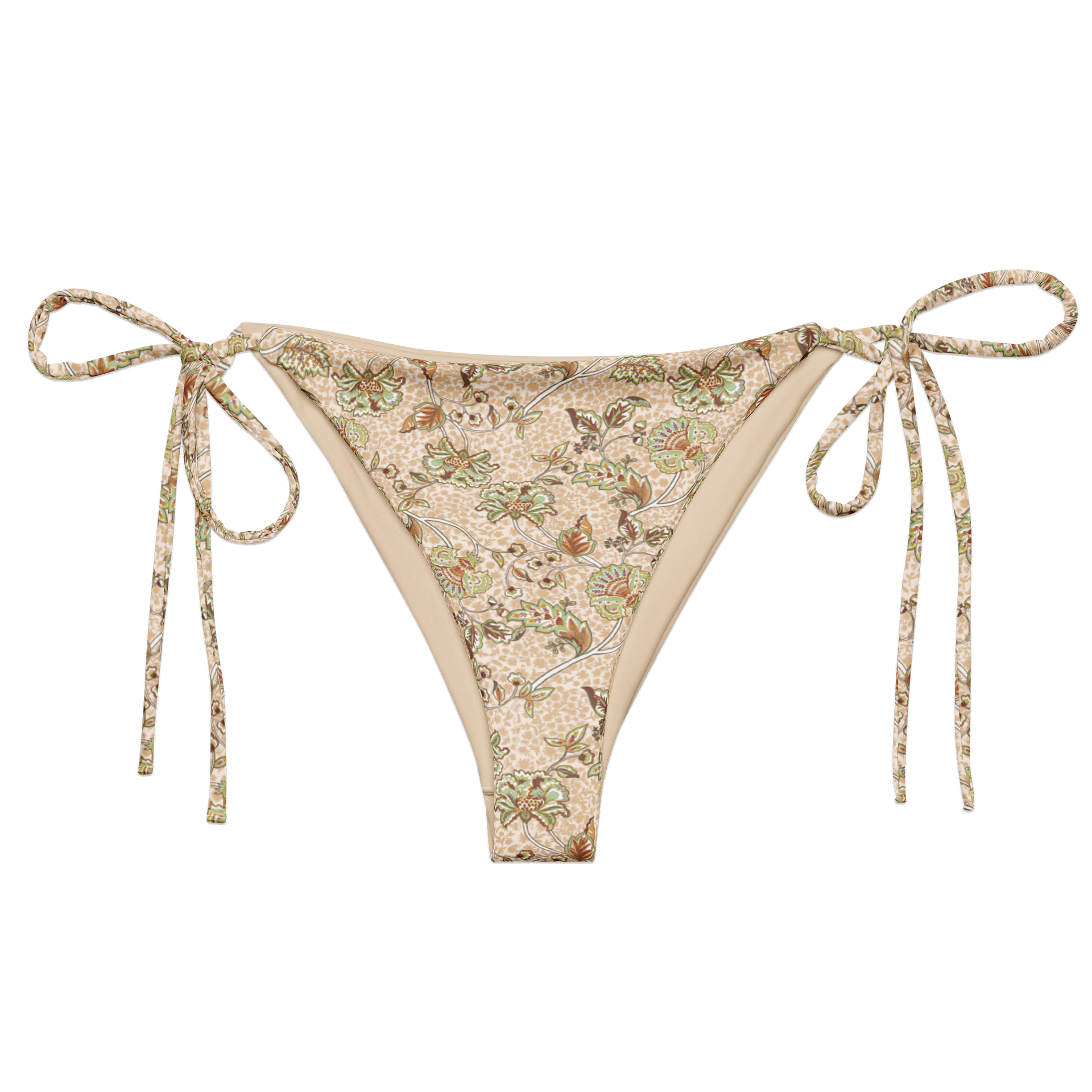 Recycled String Bikini Bottom "Elegant Neutral Beige Chintz" product image (2)