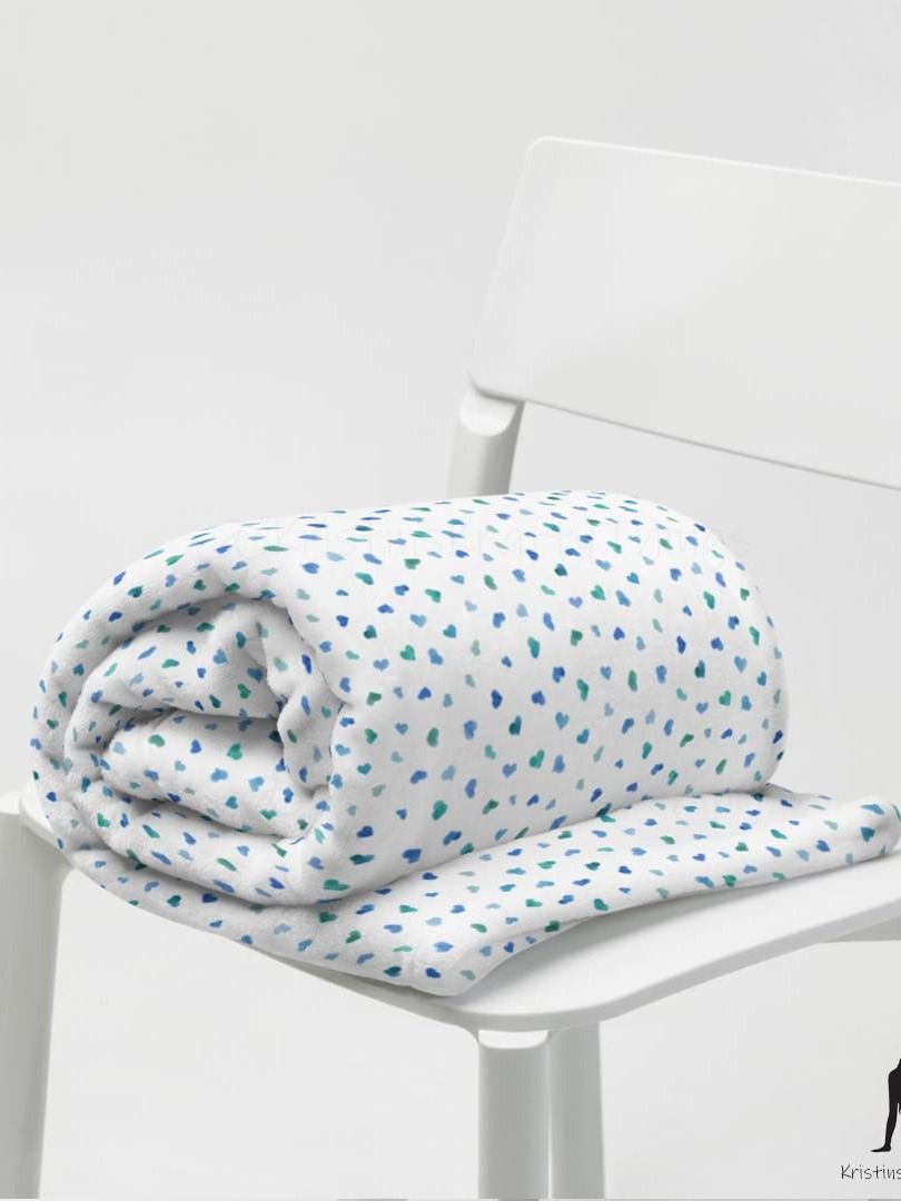 Blue Watercolor Hearts Fleece Throw Blanket product image (5)