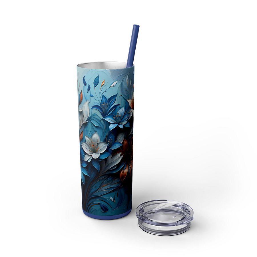 Blue & Copper Floral Tumbler Wrap PNG for 20oz Skinny | 9.3x8.2 Sublimation | Instant Download | Mother's Day Gift Wrap product image (5)