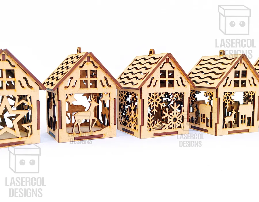 Christmas House Ornaments Set 2 (2 Sizes, 5 Styles) - Laser Cut Files product image (6)