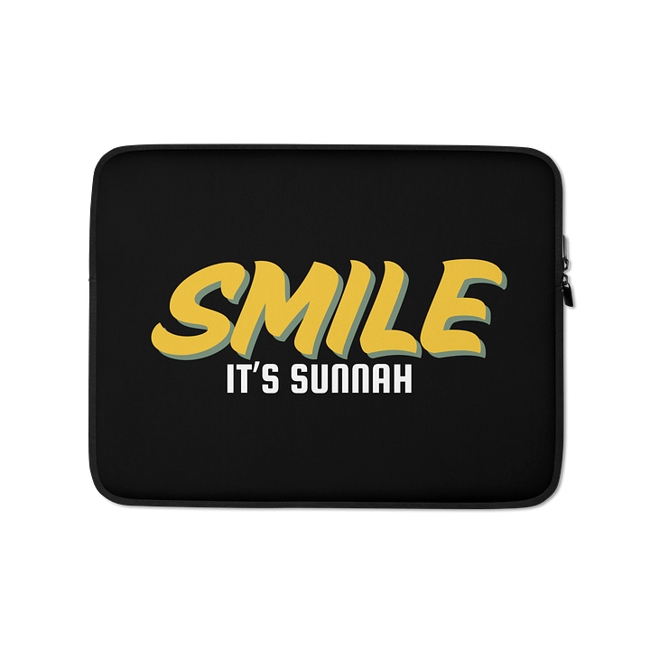 Black "Smile It's Sunnah" Laptop Sleeve in Golden Yellow product image (1)