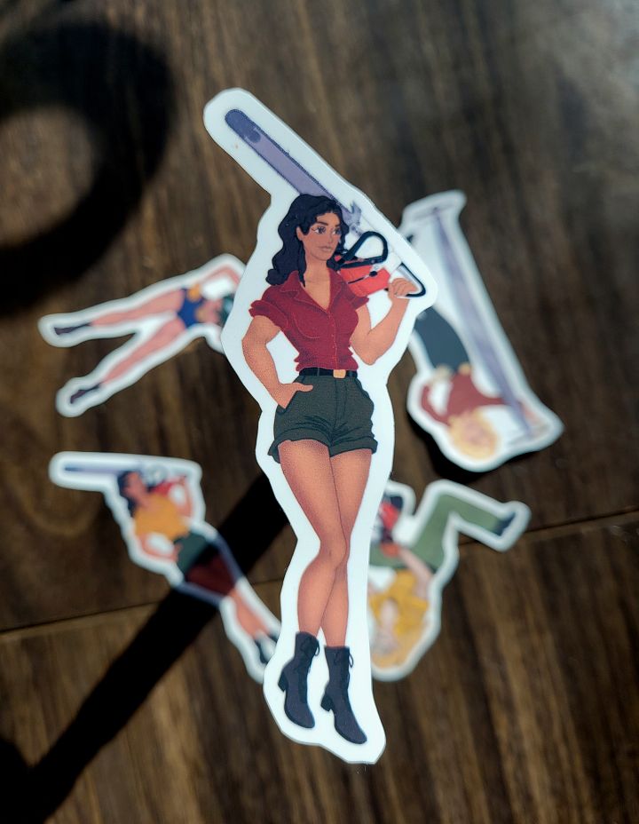 Brunette Chainsaw Pinup Sticker product image (1)