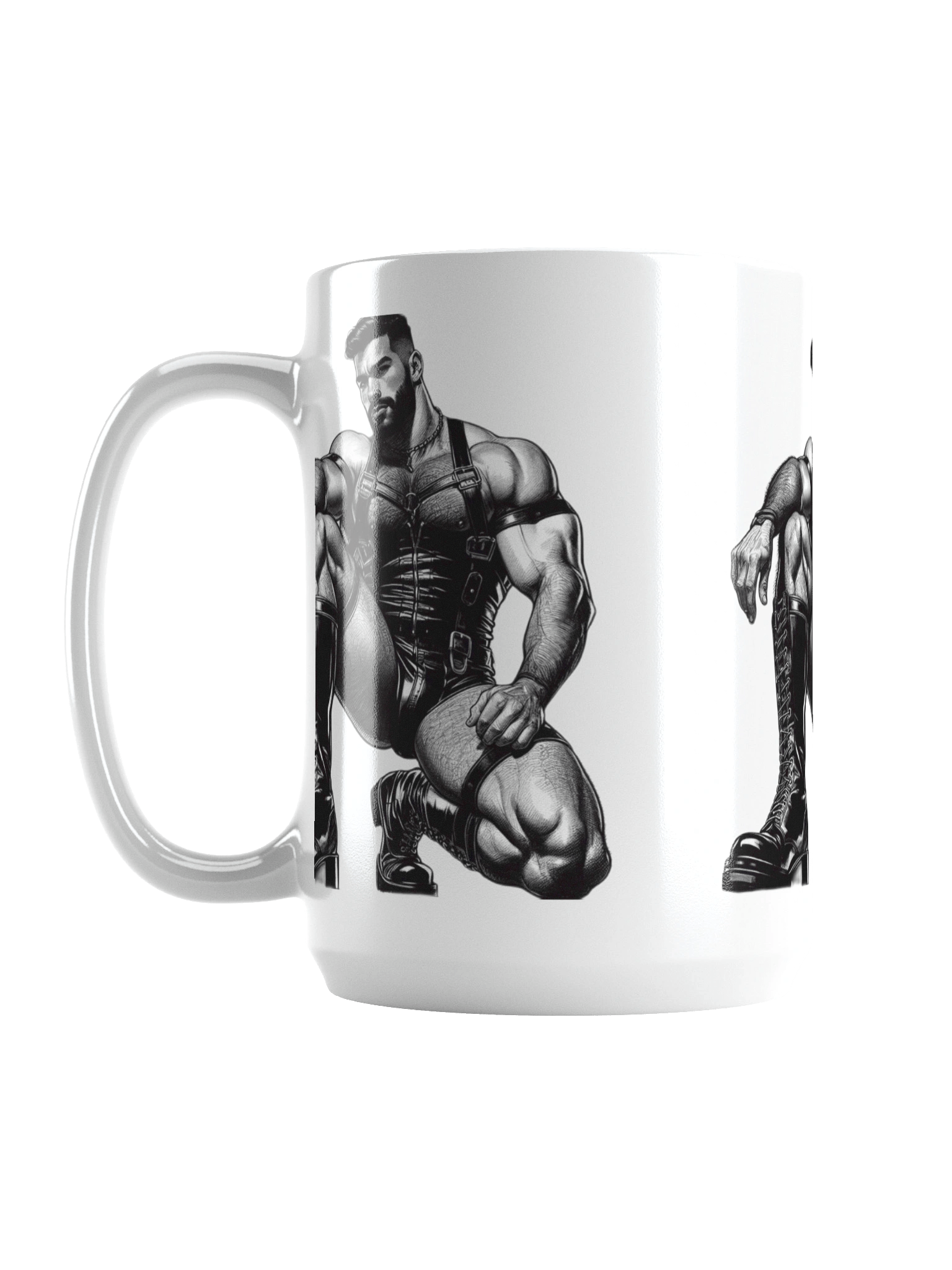 Gay Leather Top Man Leder Pride Daddy Tom of Finland Tribute Graphic Design White Glossy Mug product image (1)