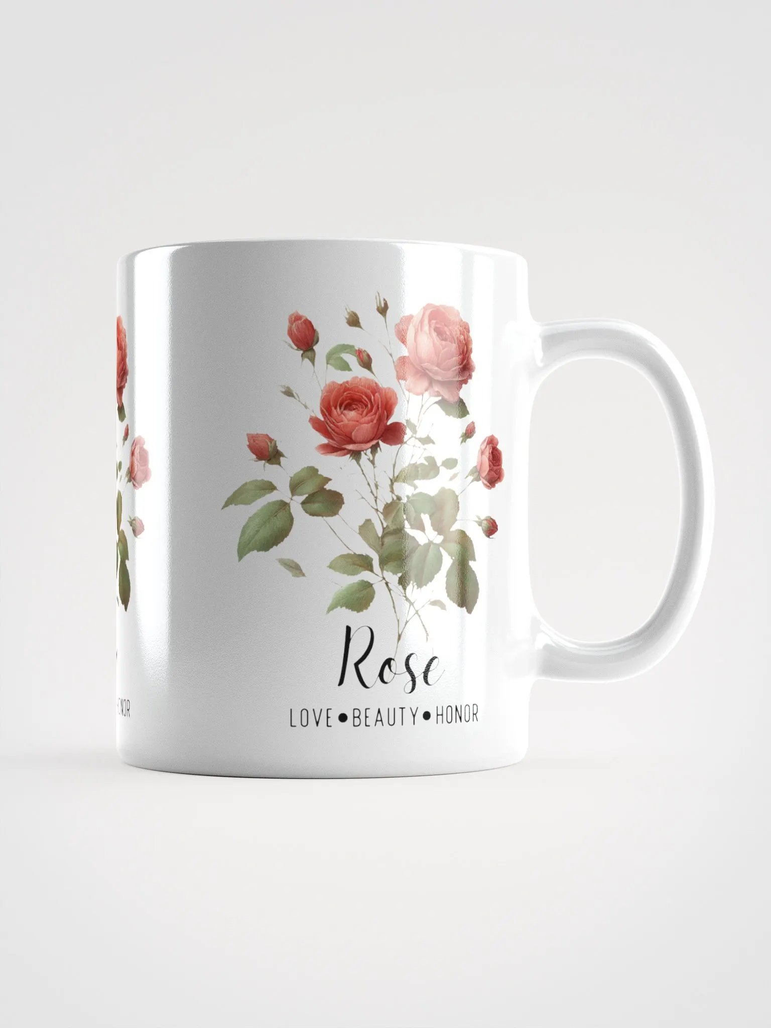 Rose Ceramic White Mug: Love, Beauty, Honor June Birth Month Flower product image (3)