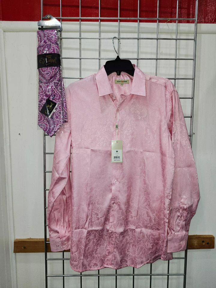 Medium Pink Paisley Print Satin Mens Dress Shirt Button Up product image (1)