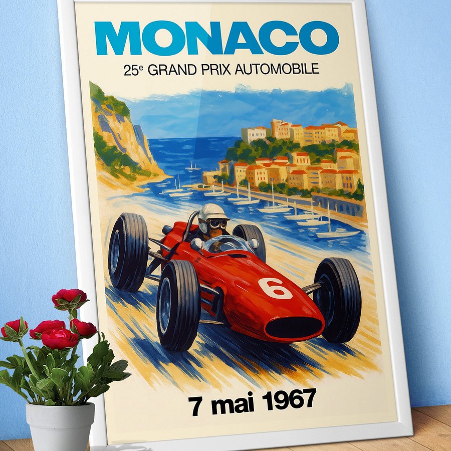 Monaco Vintage F1 Grand Prix 1967 Art Poster — Auto Racing Wall Art, Formula 1 Print product image (1)