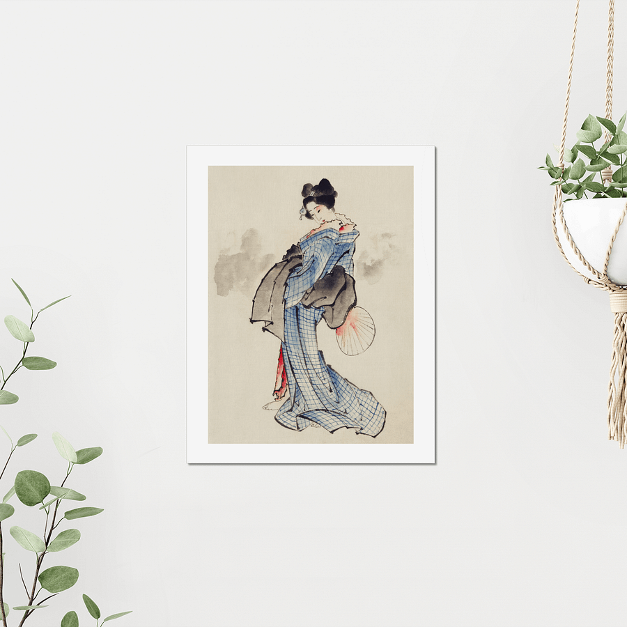 A traditional Japanese Ukyio-e style illustration of a Japanese woman in kimono - Katsushika Hokusai product image (4)