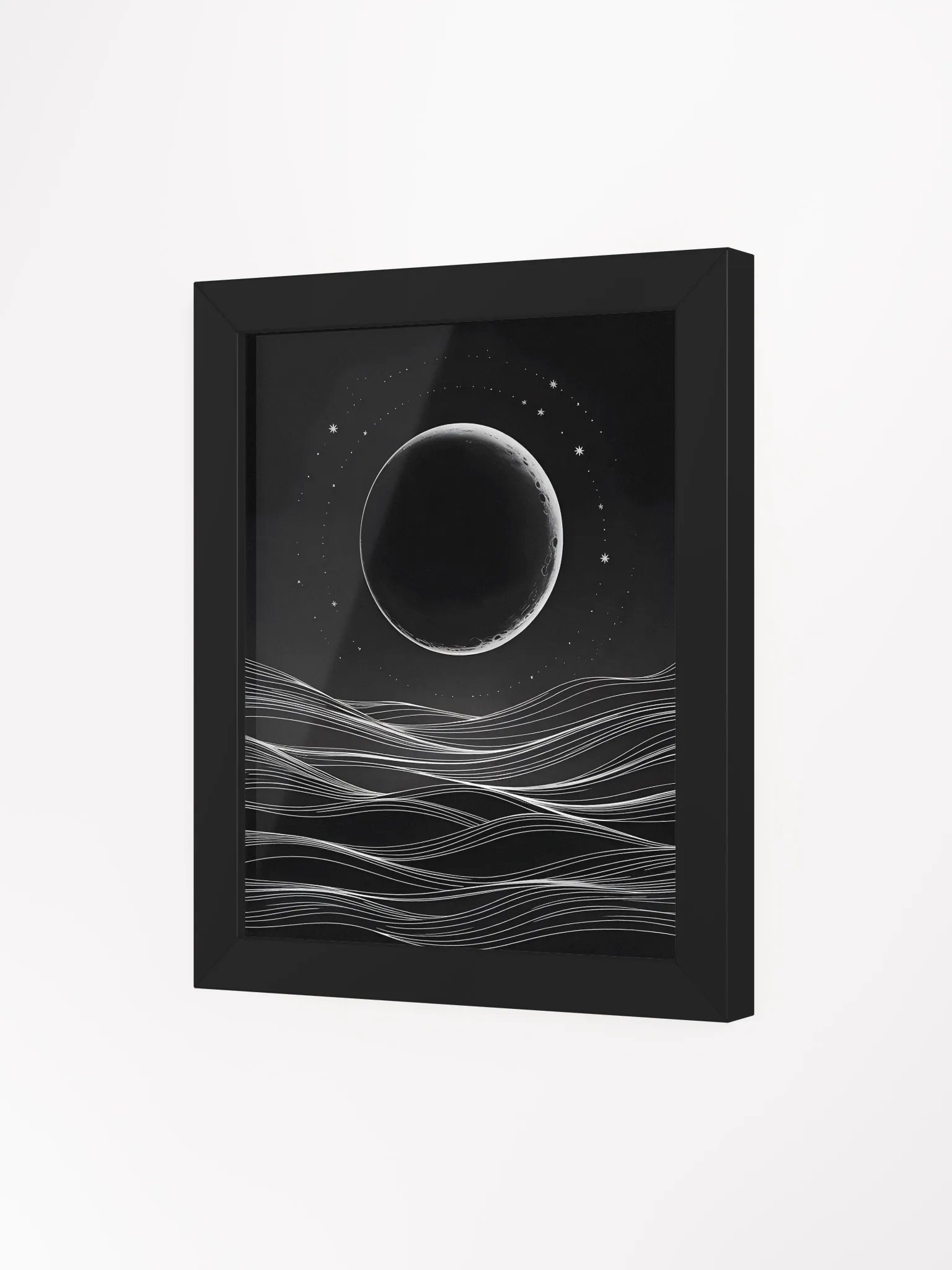 Crescent Moon Over Waves Framed Print | Minimalist Night Scene Wall Art product image (3)
