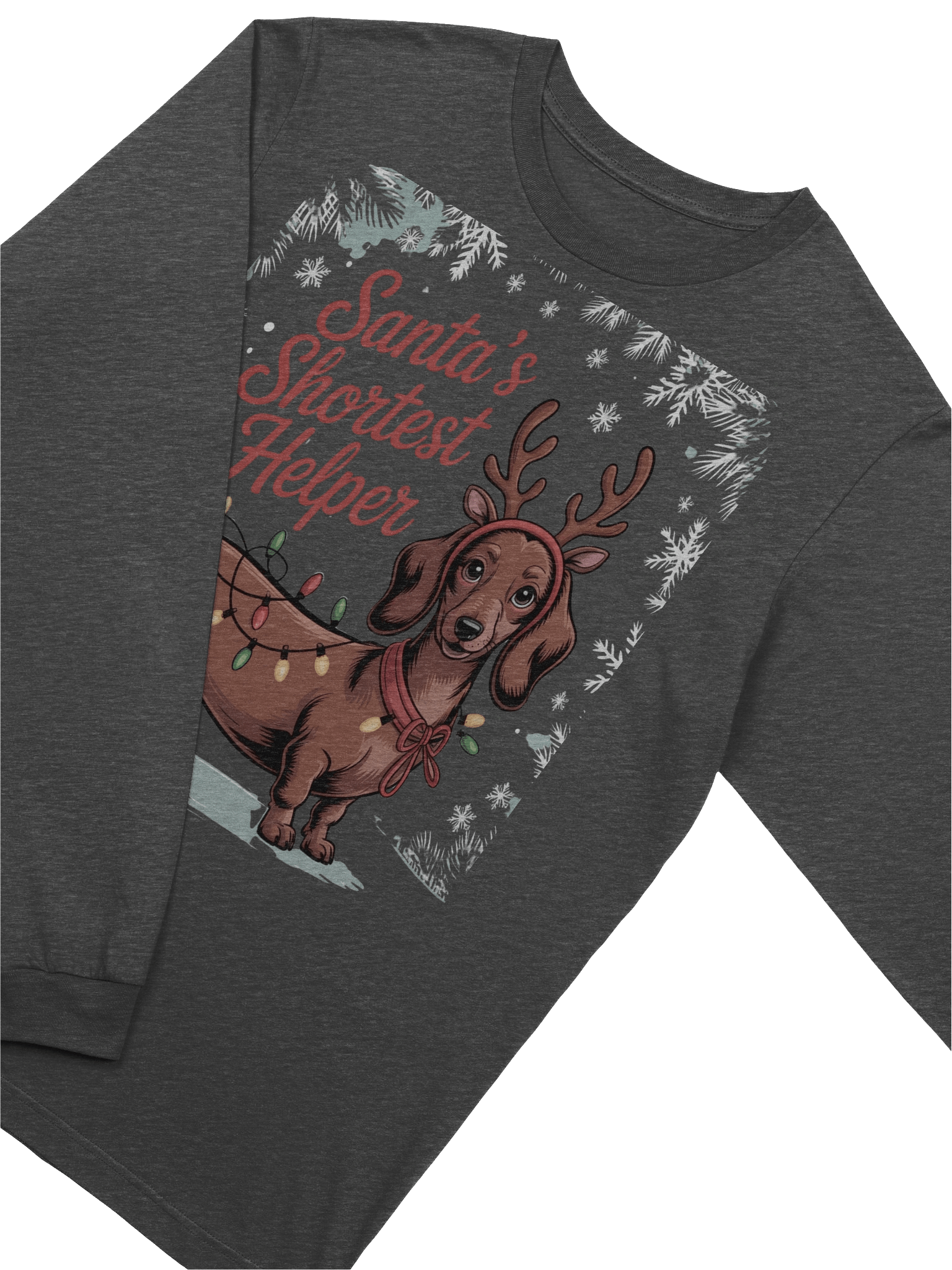“Santa’s Shortest Helper” Festive Dachshund Long-Sleeve Tee product image (3)