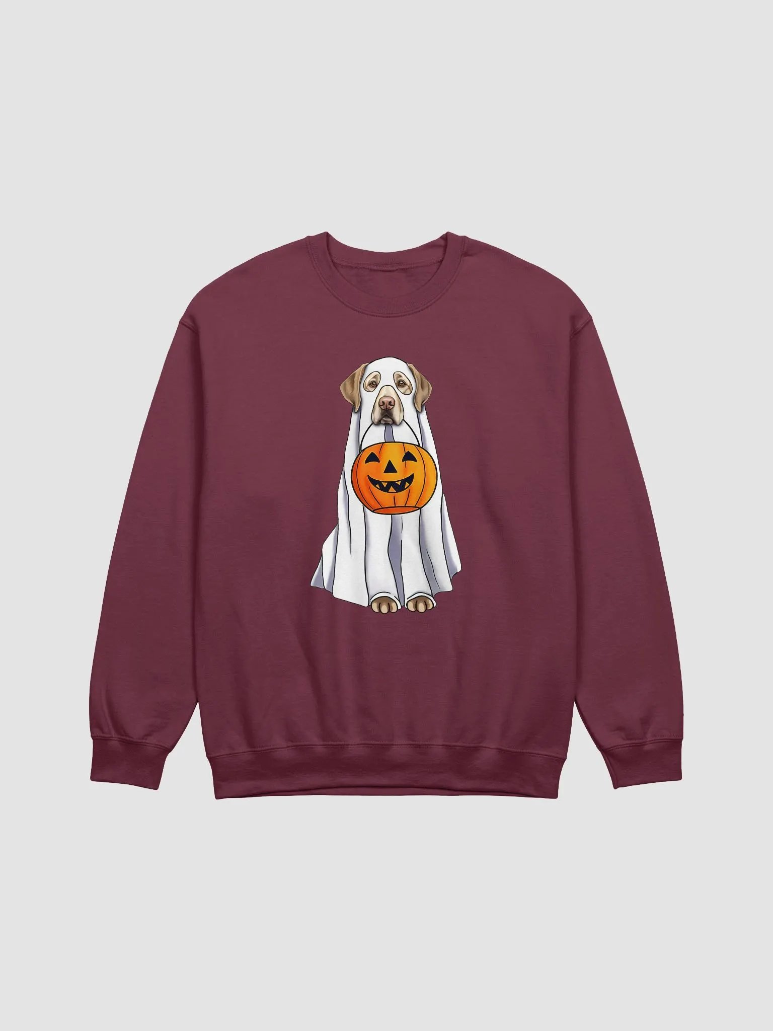 Labrador(Yellow) Halloween Sweatshirt | Funny Fall & Halloween Labrador Wearing a Ghost Costume with a Pumpkin Basket product image (16)