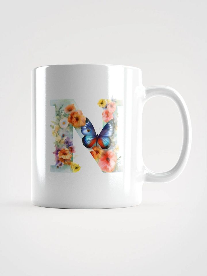 Letter N Monogram Floral Fantasy White Glossy Mug product image (2)