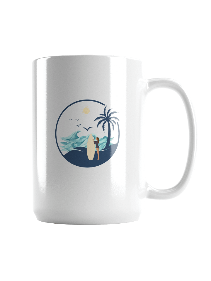 Vintage Surfer Girl Circle – Retro Palm Tree, Sun & Ocean Waves Design Mug product image (1)