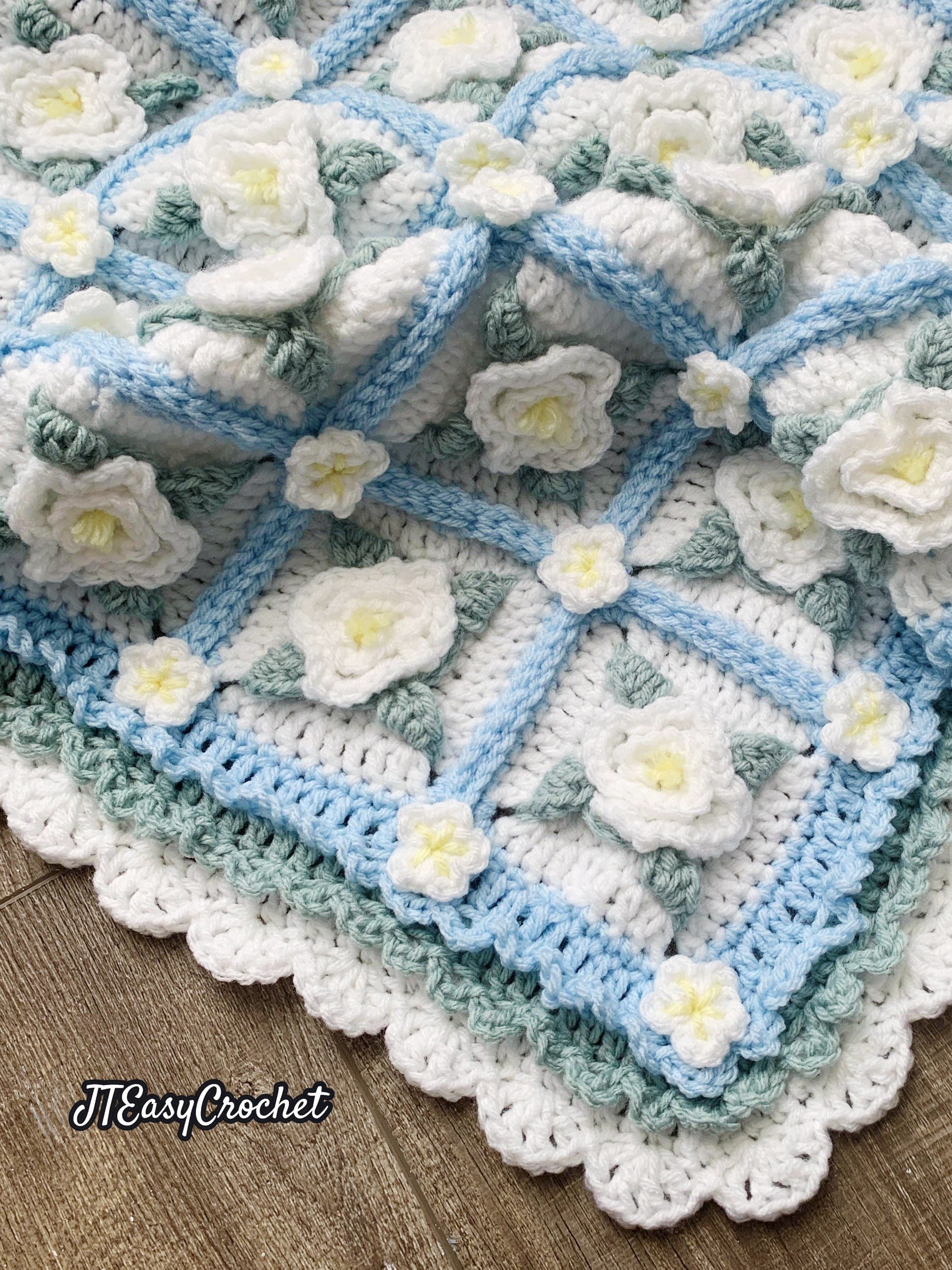 Frozen Garden Baby Blanket Throw Crochet Pattern, Gardenia 3D Granny Square Blanket, PDF Instant Download product image (2)