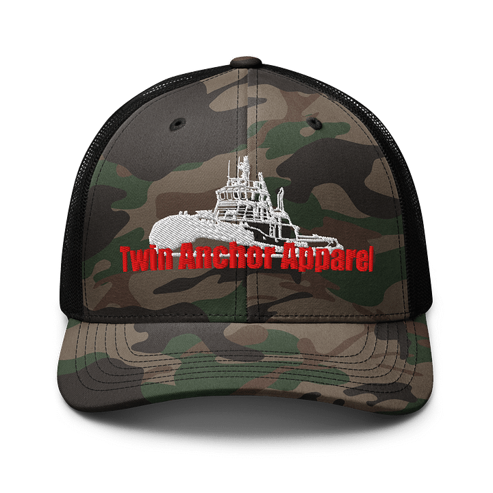 White & Red Marco tug Camo Trucker Hat product image (1)