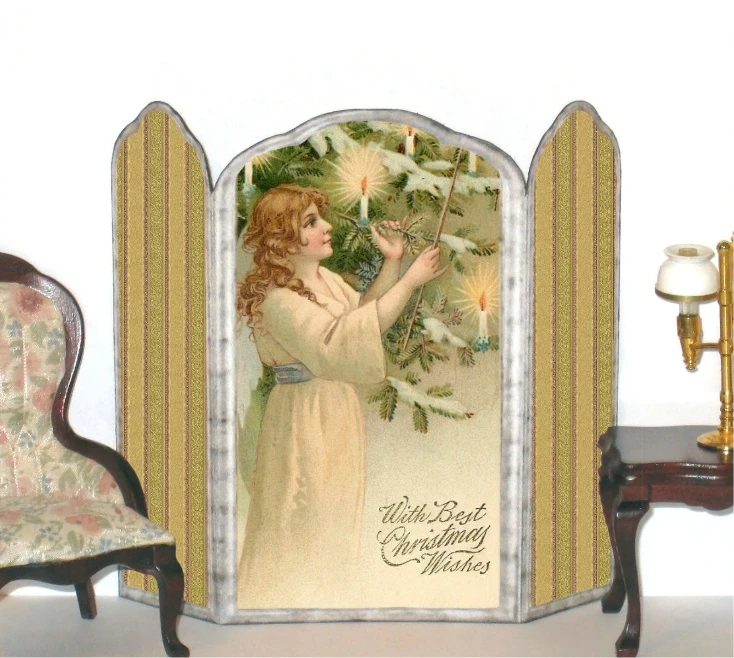 Christmas Girl Dollhouse Miniature Three Panel Room Screen 1:12 Scale N002a product image (1)