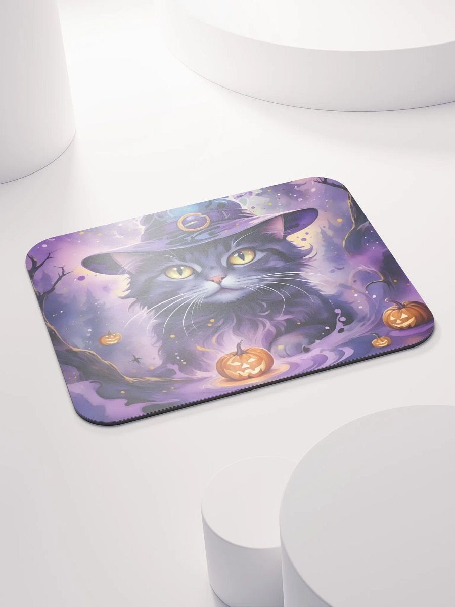 Fluffy Grey Cat Witch Mouse Pad product image (5)