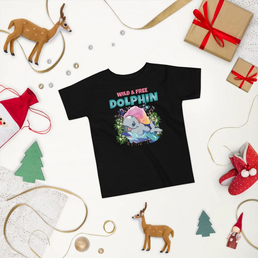 Dolphin Wild and Free Colorful Funny Cute Bella+ Canvas Toddler T-Shirt – Fun Gift for Kids product image (6)