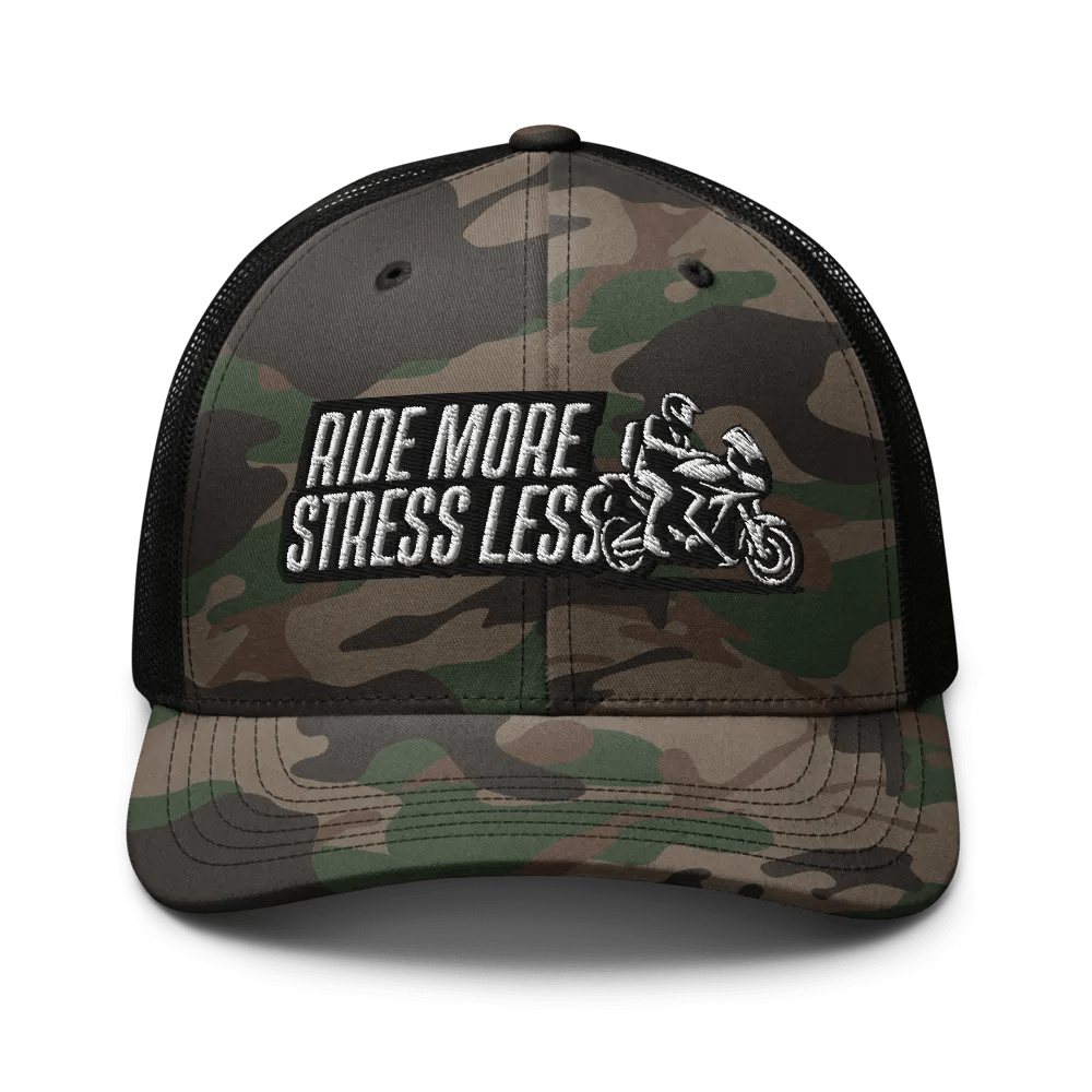 Stress Less Camo Trucker Hat | Ride more stress less product image (3)