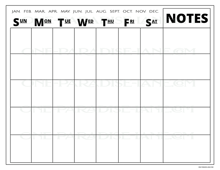 Undated Calendar Sheet – Printable PDF product image (1)