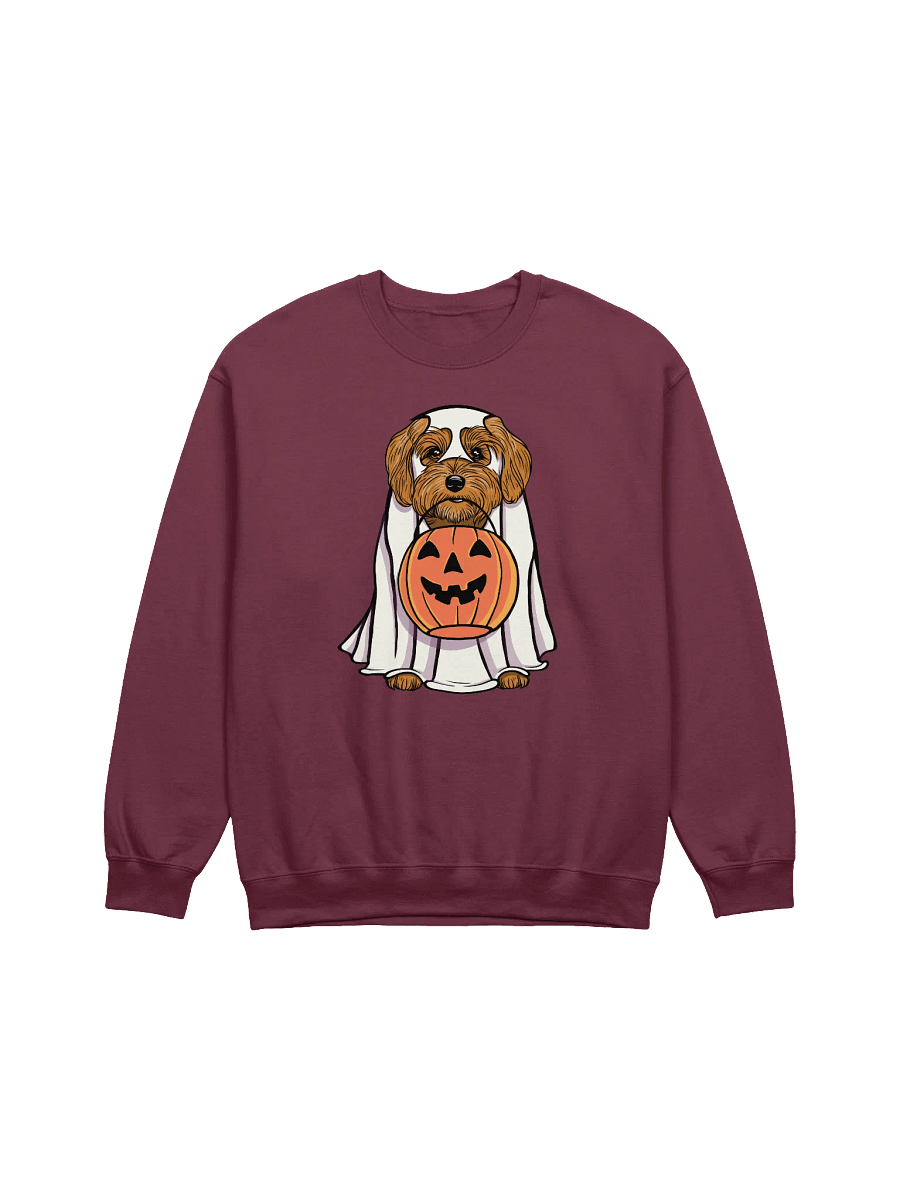 Funny Halloween Havanese Sweatshirt | Funny Havanese Wearing a Ghost Costume and Holding a Pumpkin Basket product image (12)