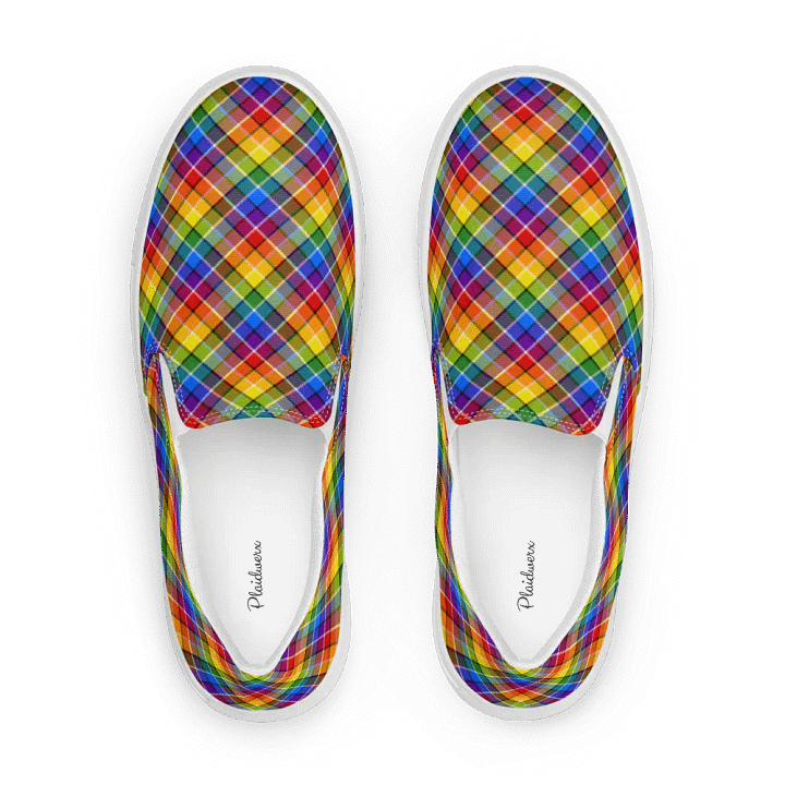 Bright Rainbow Plaid Men's Slip-On Shoes product image (1)