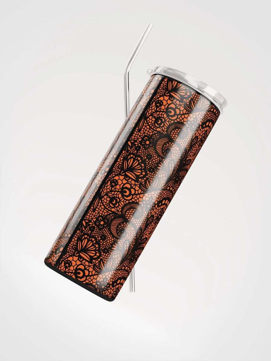Vibrant Lace-Inspired Stainless Steel Tumbler | Orange & Black Design product image (4)