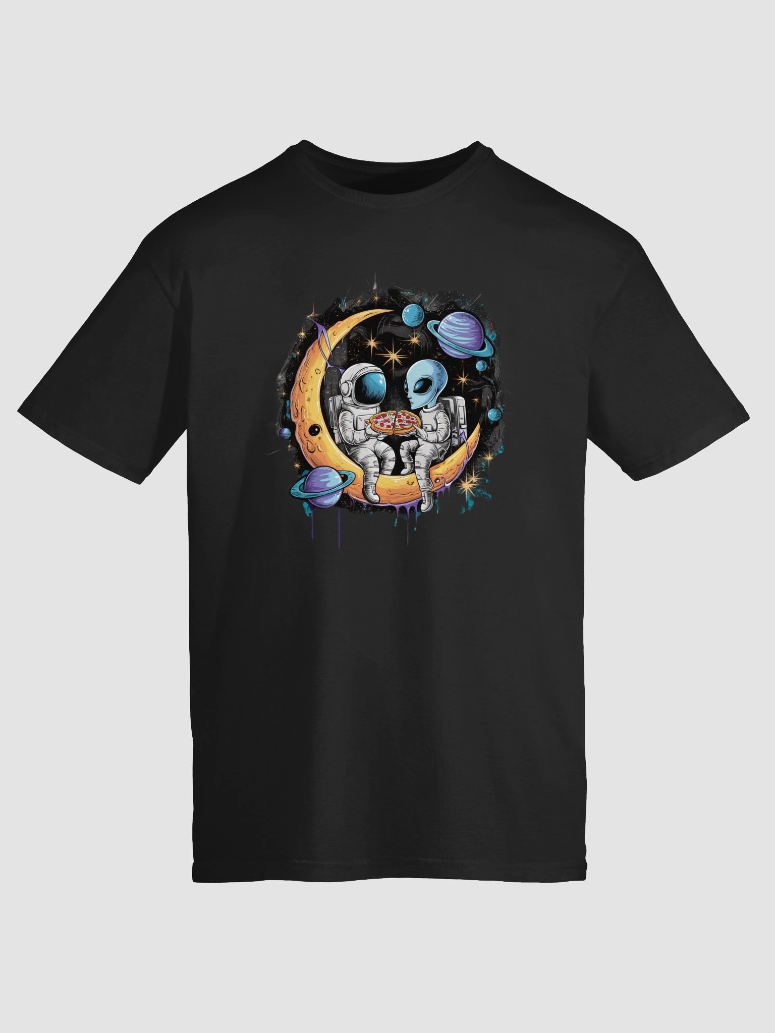 Space Pizza Party: Astronaut and Alien Enjoy a Slice on the Moon for Sci-Fi Lovers T-Shirt Hodies mens womens fit many item,color,size product image (9)