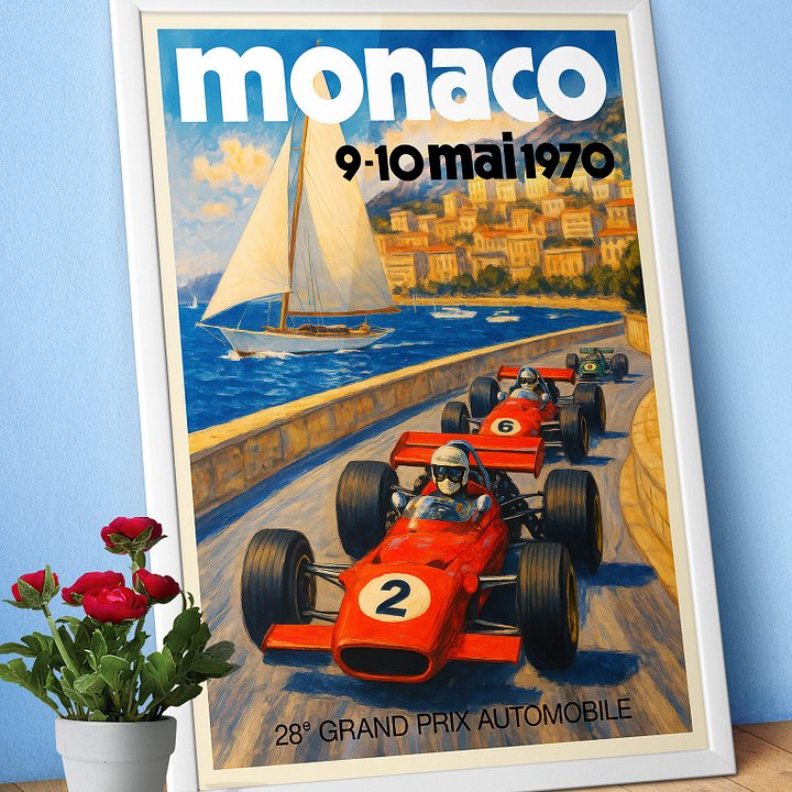 Monaco Vintage F1 Grand Prix 1970 Art Poster — Auto Racing Wall Art, Formula 1 Print product image (1)