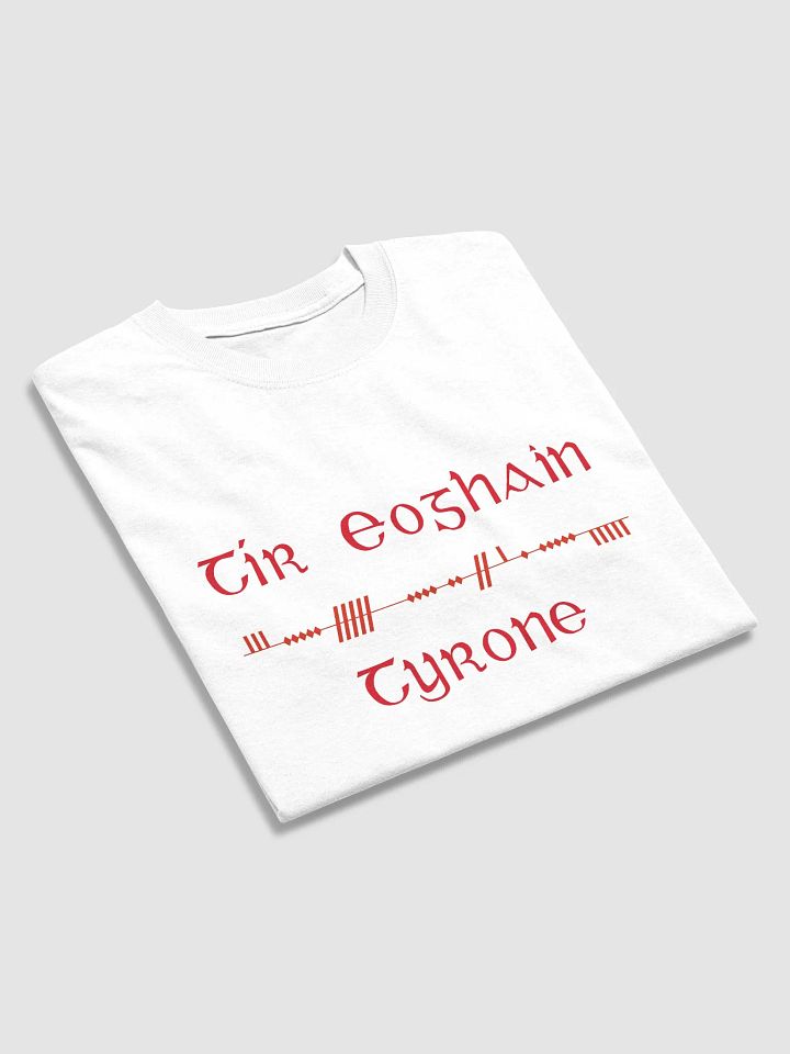 Tyrone/Tír Eoghain, Scholastic style Ogham, white printed T-shirt product image (2)