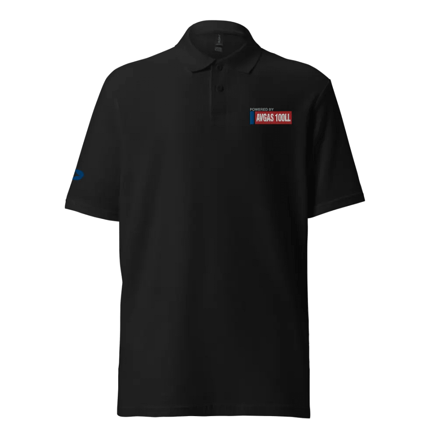 POWERED BY AVGAS 100LL - PIQUE BLACK POLO SHIRT product image (1)